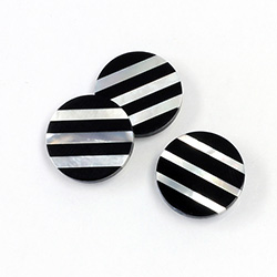 Gemstone Flat Back Flat Top Straight Side INLAY DESIGN - Stripes Round 15MM BLACK ONYX/MOP