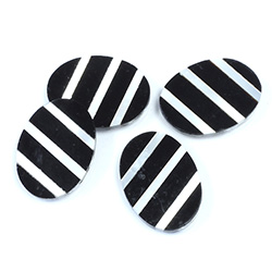 Gemstone Flat Back Flat Top Straight Side INLAY DESIGN - Diagonal Stripe Oval 18x13MM ONYX/MOP