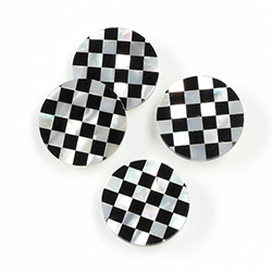 Gemstone Flat Back Flat Top Straight Side INLAY DESIGN - Checkerboard Small Pattern Round 15MM BLACK ONYX Glass /MOP shell