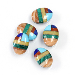 Gemstone Flat Back Inlay Buff Top Straight Side Stone - Oval 14x10MMMULTI COLOR