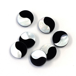 Gemstone Flat Back Flat Top Straight Side INLAY DESIGN - Yin Yang Round 10MM ONYX Glass /MOP Shell