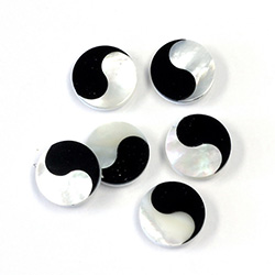 Gemstone Flat Back Flat Top Straight Side INLAY DESIGN - Yin Yang Round 11MM ONYX Glass /MOP Shell