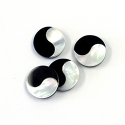 Gemstone Flat Back Flat Top Straight Side INLAY DESIGN - Yin Yang Round 12MM ONYX Glass /MOP Shell