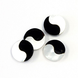 Gemstone Flat Back Flat Top Straight Side INLAY DESIGN - Yin Yang Round 13MM ONYX Glass /MOP Shell