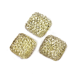 Plastic Flat Back Foiled Stone with Pave Top  - Square 12x12MM JONQUIL