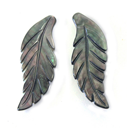 Shell Leaf Carved 25x10MM BLACK TAHITI - Sold in pairs of Left and Right facing, flat back