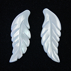 Shell Leaf Carved 25x10MM WHITE MOP - Sold in pairs of left and right, flat back