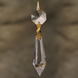 Asfour Crystal Link Drop - Crystal Prism 1 1/2 Inch (401 style) w/ 14mm Top Octagon pinned w/ 13mm Gold plated Bow Tie Clip and a top Hanger
