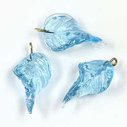 Glass Pendant Leaf with Brass Loop 24x14MM AQUAMARINE