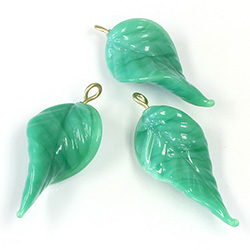 Glass Pendant Leaf with Brass Loop 24x14MM GREEN