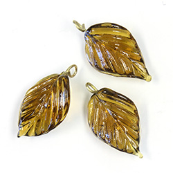 Glass Pendant with Brass Loop - Leaf 24x14MM ROOT BEER