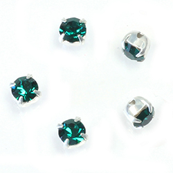 Crystal Stone in Metal Sew-On Setting - Chaton SS16 MAXIMA EMERALD-SILVER