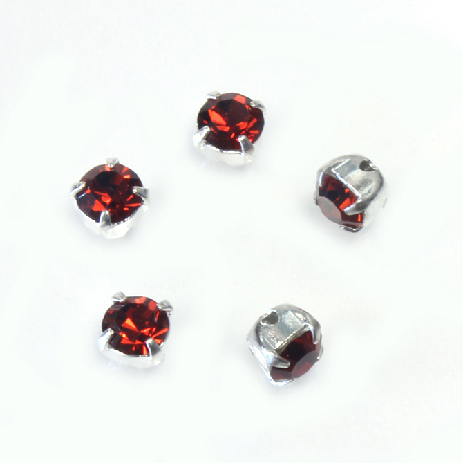 Crystal Stone in Metal Sew-On Setting - Chaton SS16 MAXIMA RED VELVET-SILVER