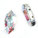 Crystal Stone in Metal Sew-On Setting - Navette 15x7MM MAXIMA CRYSTAL AB-SILVER
