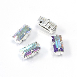 Crystal Stone in Metal Sew-On Setting - Baguette 10x5MM MAXIMA CRYSTAL AB-SILVER