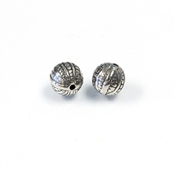 Metalized Plastic Engraved Bead - Round 10MM ANT SILVER