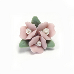 Ceramic Flat Back Flower - Rose Cluster 3x8MM PINK with WHITE