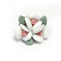 Ceramic Flat Back Flower - Rose Cluster 3x8MM WHITE with PINK