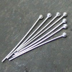 Brass Ball Headpin 25.4mm x 0.81mm, (1 INCH), Nickel Free, Silver Plated