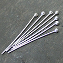 Brass Ball Headpin 25.4mm x 0.81mm, (1 INCH), Nickel Free, Silver Plated