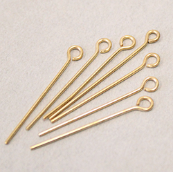 Brass Eyepin 22mm x 0.71mm, (7/8 INCH length), 0.71mm thickness (0.028")...21 Gauge, GOLD PLATED