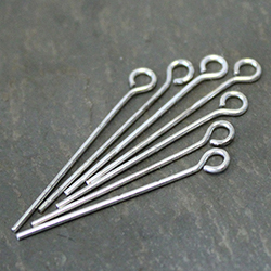 Brass Eyepin 22mm x 0.71mm, (7/8 INCH length), 0.71mm thickness (0.028")...21 Gauge, SILVER PLATED