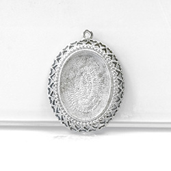 1928 Cast Metal Setting with approx 25x18MM Recess, closed back with Single Loop Oval PEWTER RAW