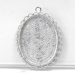 1928 Cast Metal Setting with 40x30MM Recess, closed back with Single Loop Oval PEWTER RAW