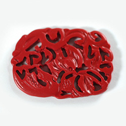 Plastic Oriental Caved Series Flat Back Stone 67x42MM CINNABAR