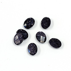 Man-made Flat Back Cabochon - Rauten Rose Oval 08x6MM BLUE GOLDSTONE