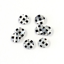 Gemstone Flat Back Flat Top Straight Side INLAY DESIGN - Crisscross Round 07MM MOP/ONYX