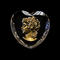 Glass Flat Back Reverse Carved Intaglio Back Woman's Head Left Facing Heart 35x34MM GOLD PAINTED on CRYSTAL