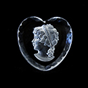 Glass Flat Back Reverse Carved Intaglio Back Woman's Head Left Facing Heart 35x34MM MATTE CRYSTAL on CRYSTAL