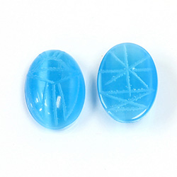 Fiber-Optic Flat Back Carved Scarab 18x13MM CAT'S EYE AQUA