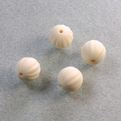 Plastic Engraved  Bead - Pumpkin Round10MM MATTE IVORY