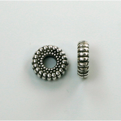 Metalized Plastic Bead - Ribbed Round Spacer 10.5MM ANT SILVER