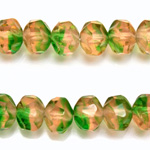 Czech Glass Fire Polished Bead - Rondelle Disc 8x6MM ROSE-EMERALD