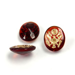 Glass Point Back Intaglio Insignia Top Oval 12x10MM ARMY GOLD on RUBY