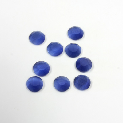 Fiber-Optic Flat Back Stone with Faceted Top and Table - Round 05MM CAT'S EYE BLUE