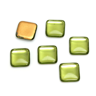 Glass Low Dome Foiled Cabochon - Square Antique 10x10MM OLIVINE