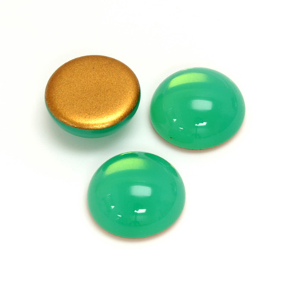 Glass Medium Dome Foiled Cabochon - Round 15MM OPAL GREEN