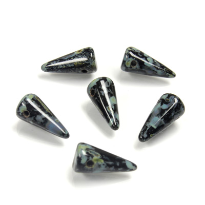 Czech Pressed Glass Bead - Smooth Spike 05x10MM BLACK TRAVERTINE