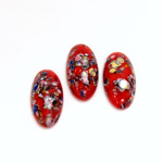 Glass Medium Dome Lampwork Cabochon - Oval 18x9MM MOSAIC RED (04612)