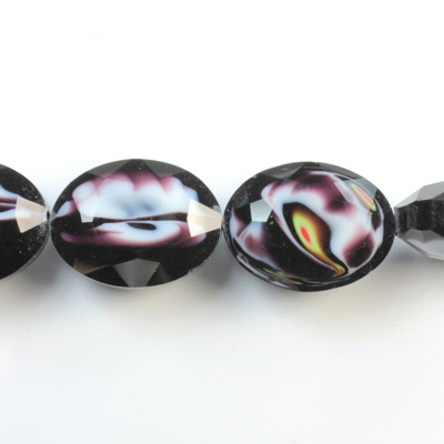 Chinese Cut Crystal Millefiori Bead - Oval 16x12MM BLACK