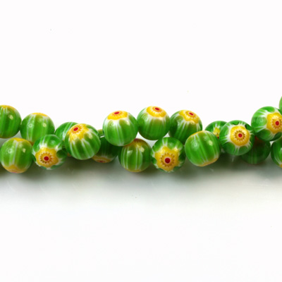 Glass Millefiori Bead - Round 06MM GREEN YELLOW RED (11)