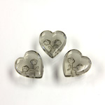 German Glass Flat Back Reverse Carved Intaglio Back 2 Rose Heart 12x11MM BLACK DIAMOND