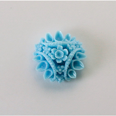 Plastic Carved Flower - Cluster Round 18MM TURQUOISE