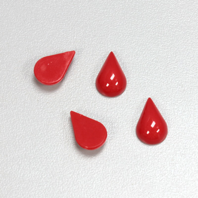 Plastic Flat Back Opaque Cabochon - Pear 13x8.5mm RED