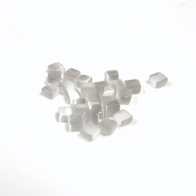 Fiber-Optic Flat Back Buff Top Straight Side Stone - Square 04x4MM CAT'S EYE LT GREY