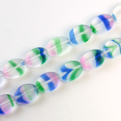 Czech Pressed Glass Bead - Flat Oval 12x9MM MATTE STRIPED CRYSTAL